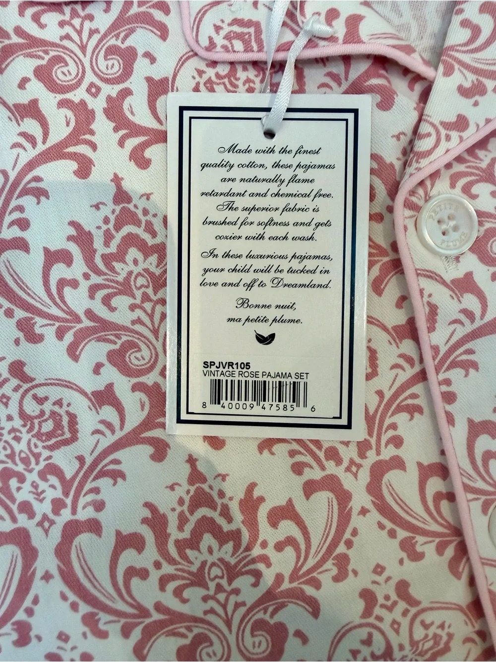 Petite Plume Vintage Rose Pajama Set Girls Size 5 NWT